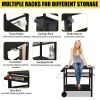 Outdoor Grill Cart Three-Shelf Grill Table, Movable BBQ Trolley Food Prep Cart with Two Wheels & Hooks, Black