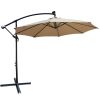 Tan 10 ft Outdoor Patio Umbrella Solar Powered LED Lighted Sun Shade Market Waterproof 8 Ribs Umbrella with Crank and Cross Base for Garden Deck Backy