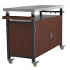 Outdoor Grill Cart with Stainless Steel Tabletop, Storage, Patio Kitchen Island with Wheels, Hooks, and Spice Rack, Waterproof Outdoor Grill Table
